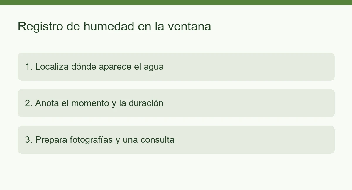 Localiza dónde aparece el agua; Anota el momento y la duración; Prepara fotografías y una consulta