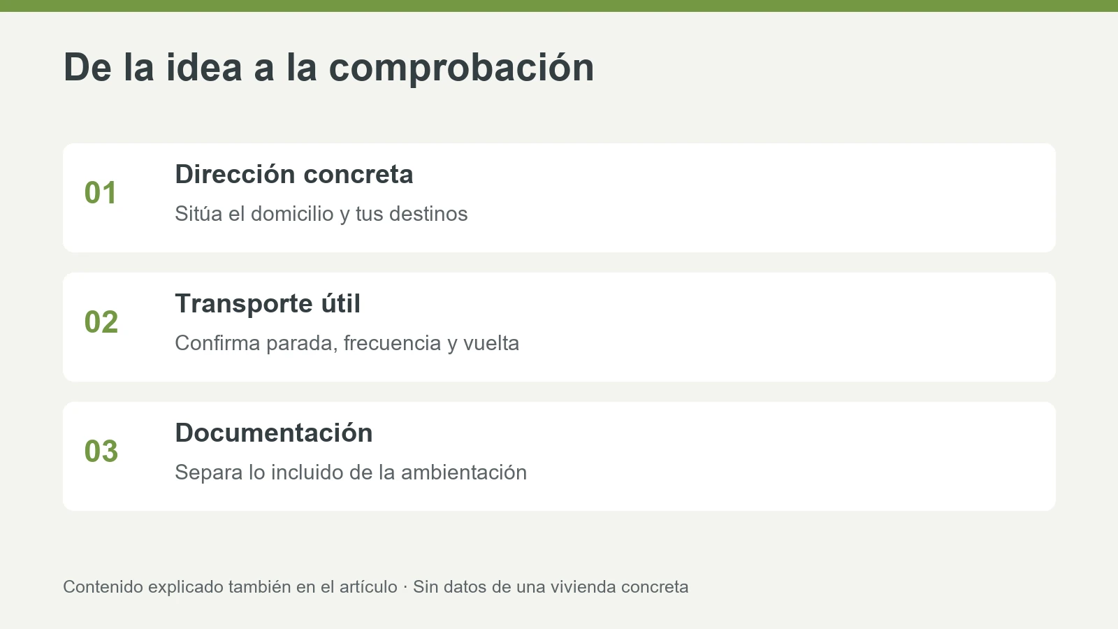 vivir en Olías del Rey — comprobaciones prácticas Sitúa el domicilio y tus destinos; Confirma parada, frecuencia y vuelta; Separa lo incluido de la ambientación